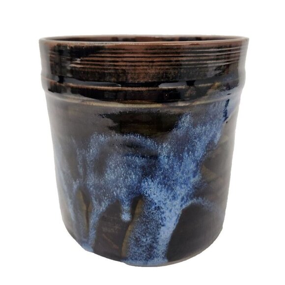 VTG 1985 Studio Pottery Stoneware Kitchen Utensil Crock Holder Glazed Signed - Picture 1 of 9